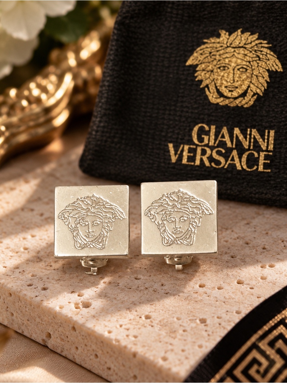 Vintage GIANNI VERSACE Medusa Clip-On Earrings Silver Tone